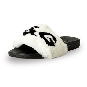 Dolce & Gabbana Women's Real Rabbit Fur Logo Print Flip Flops Shoes US 8 IT 38